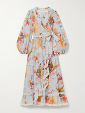 AUTH Zimmermann Ascension Frill Lace Trim Floral Maxi Dress Size 1 AU/6 US