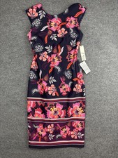 Eliza J Dress Womens 6 Multicolor Floral Sleeveless Sheath Knee Length Party