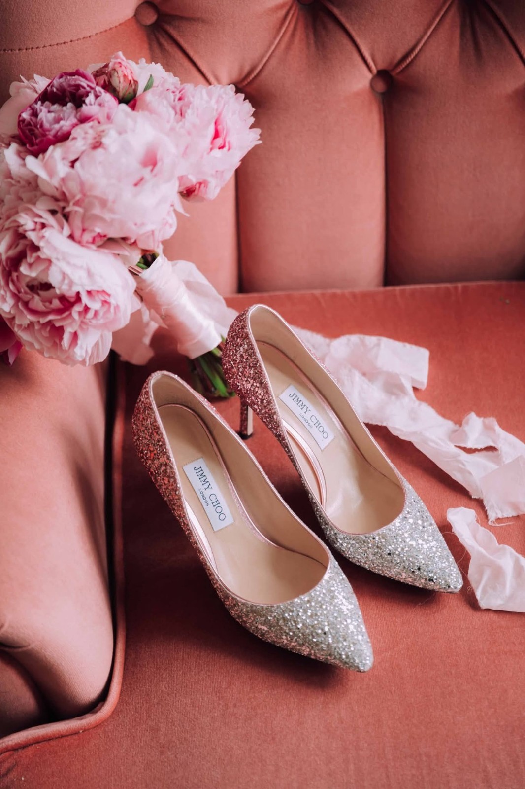 Jimmy Choo Bridal High Heel Romy Pink Glitter Ombre Size 39 1/2 Size UK 6.5