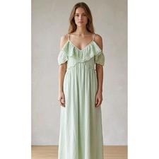 ZARA Dress Womens Size Large Eyelet Maxi Knit Boho Fairycore Spring Green NWT