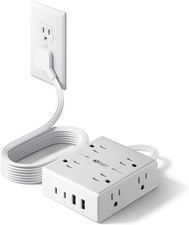Flat Plug Surge Protector Power Strip, 6Ft Ultra Thin Extension Cord with 4 USB