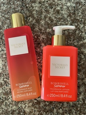 2 Victoria's Secret Bombshell Summer Fragrance Body Mist & Lotion 8.4fl Oz Each.