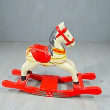 Vintage Rocking Horse Wooden Folk Art Hand Painted Hand Carved Wood Figurine VTG