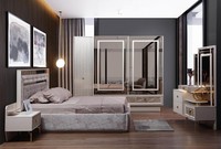 Modernes Komplettes Schlafzimmer Set Designer Bett 2X Nachttische 5Tlg