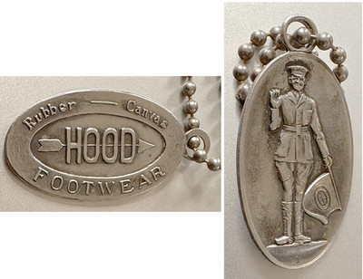 Pre-WWII Era Adv Key Fob: HOOD RUBBER CO, HOOD FOOTWEAR; Watertown MA; Keychain