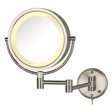 JERDON Wall-Mount Magnifying Makeup MIRROR HALO LIGHT-Nickel-SWIVEL FOG FREE