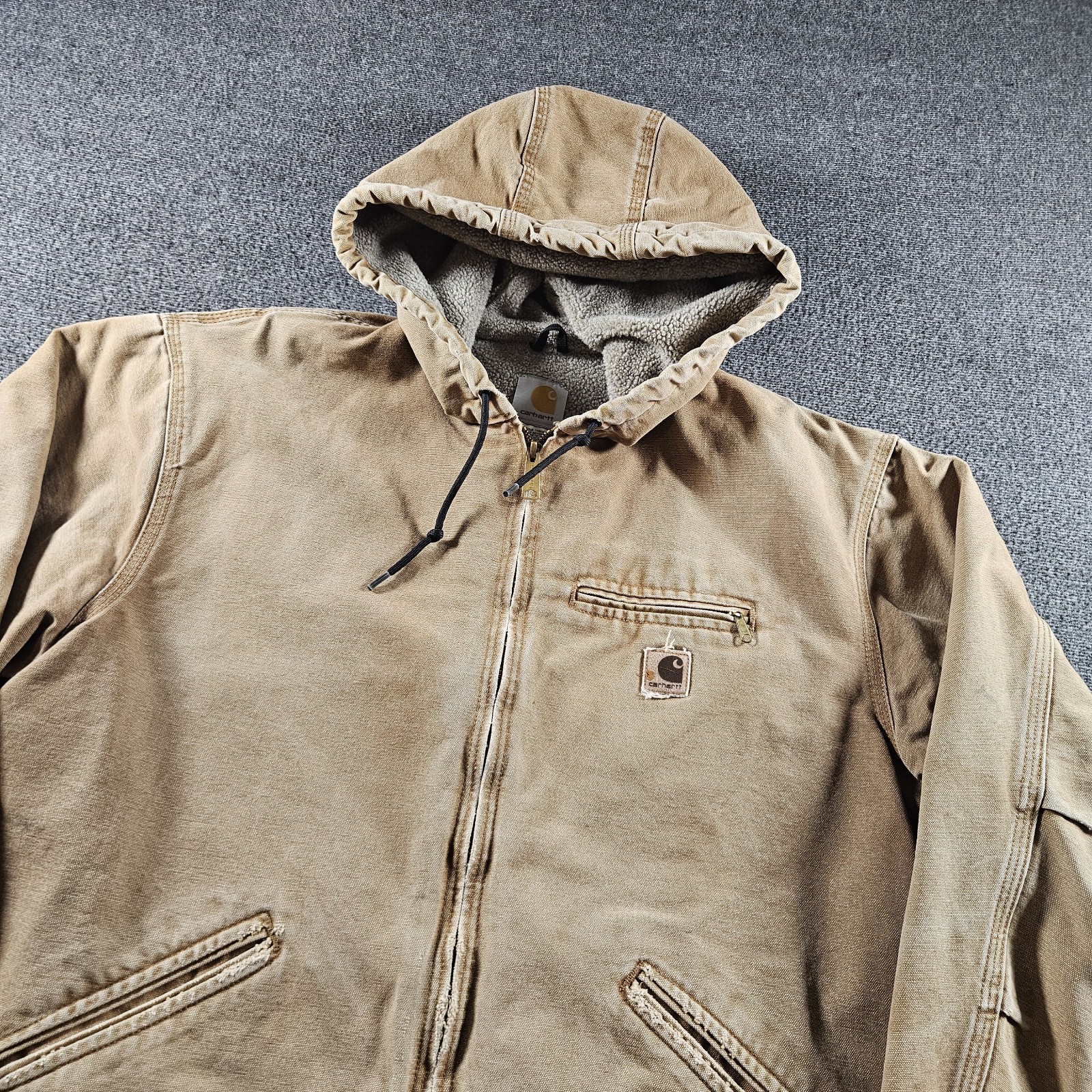 Vintage Carhartt Canvas Duck Hooded Jacket Sherpa Lined J141 BRN XL Brown image 4