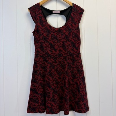 Candies Goth Fit and Flare Floral Dress Women Size L Dark Romance Fairy Grunge
