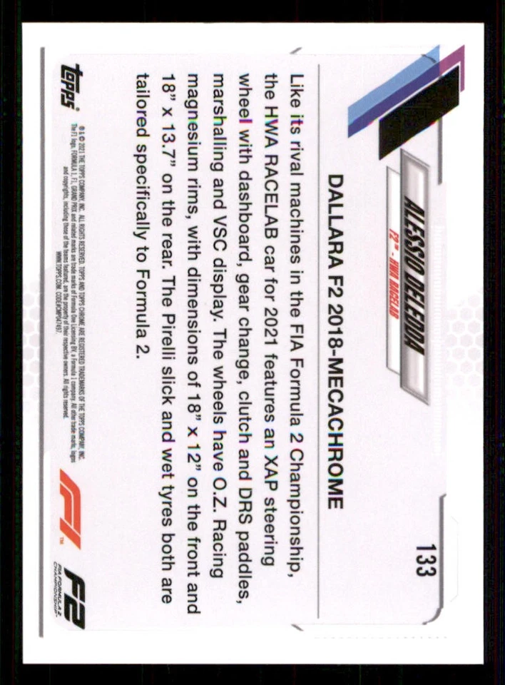 2021 Topps Chrome Formula 1 #133 Alessio Deledda/F2 Cars - Image 2 of 2