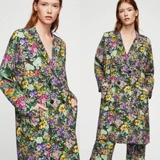 MNG Mango Floral Double Breasted Kaftan Jacket 100% Viscose Size XS ST38