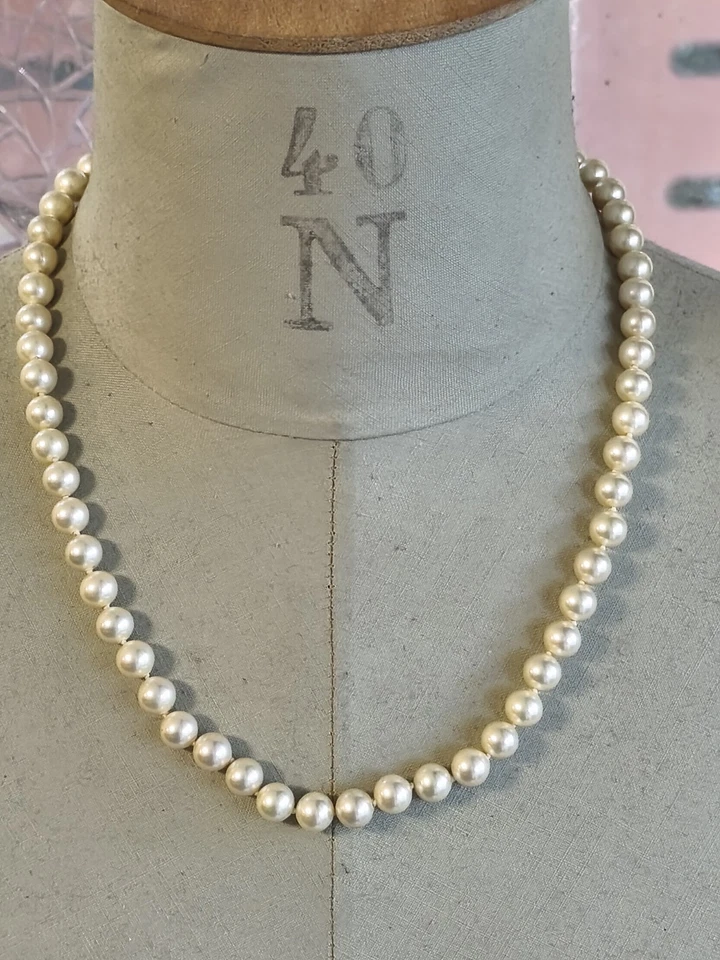 Ancien Collier de Perle - Fermoir Argent Massif & Pierre 40,6 g - 51 cm Vintage - Photo 3/4