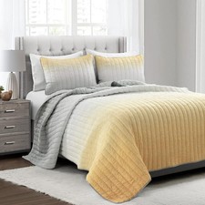 Lush Decor Crinkle FULL QUEEN Ombre 3 Piece Quilt Set - NEW