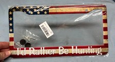 Id Rather Be Hunting American Flag License Plate Frame Metal W Mounting Kit