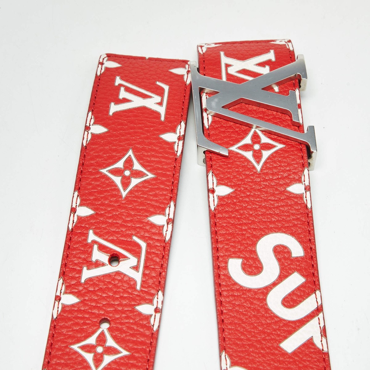 Louis Vuitton x Supreme Red Monogram Leather LV Initiales Belt 90