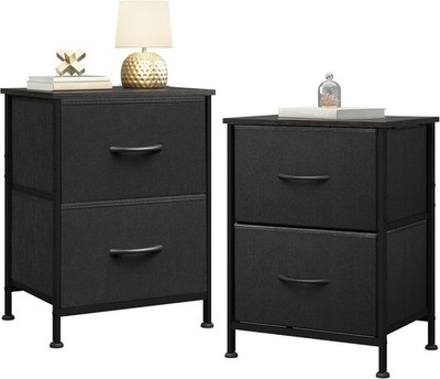 Black Nightstand Set of 2, Night Stand with 2 Fabric Drawers, Small Dresser  f... | eBay