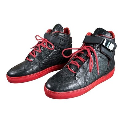 Leandro Lopes Men's Black High-Top Sneakers with Red Soles and Laces Size 7