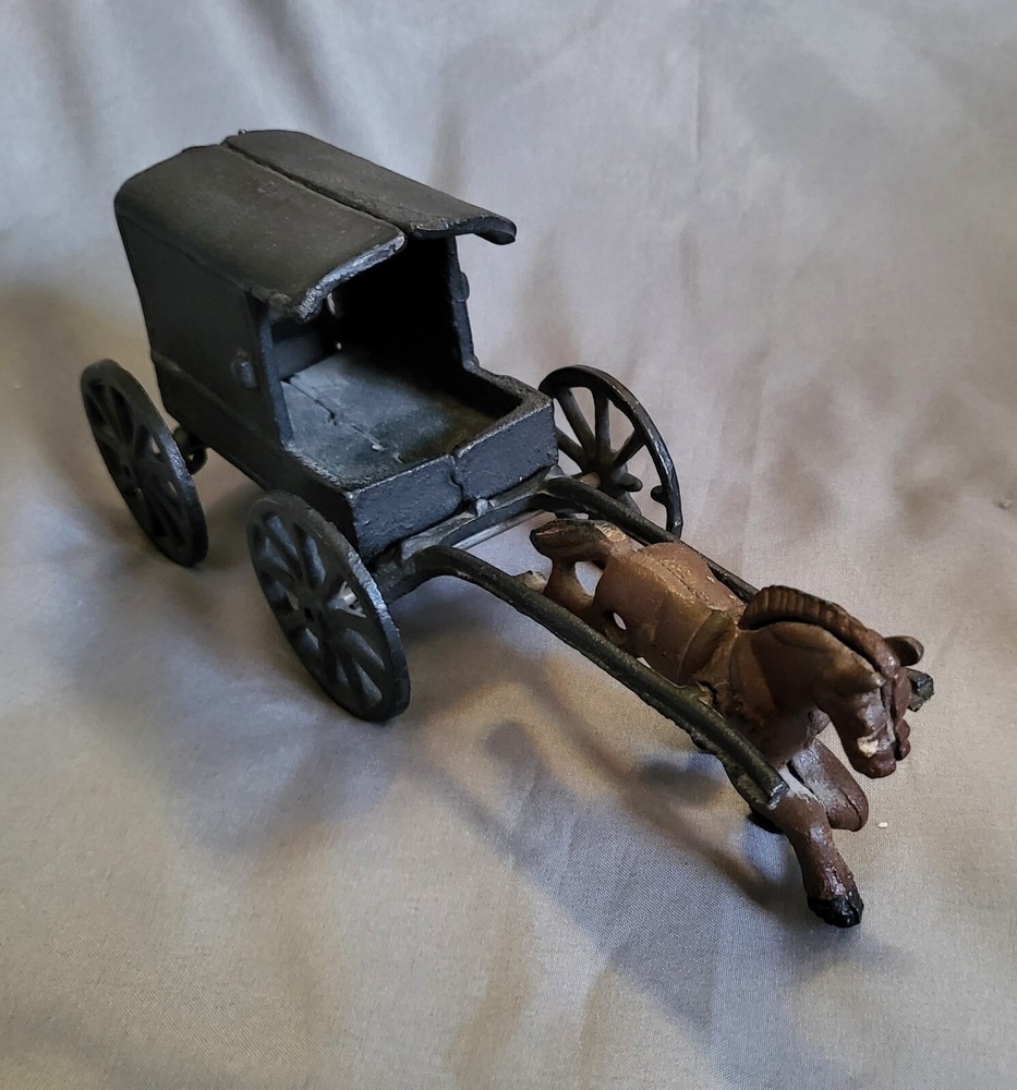 Antique Vintage Cast Iron Trotting Horse Drawn Buggy Wagon Carriage NO DRIVER
