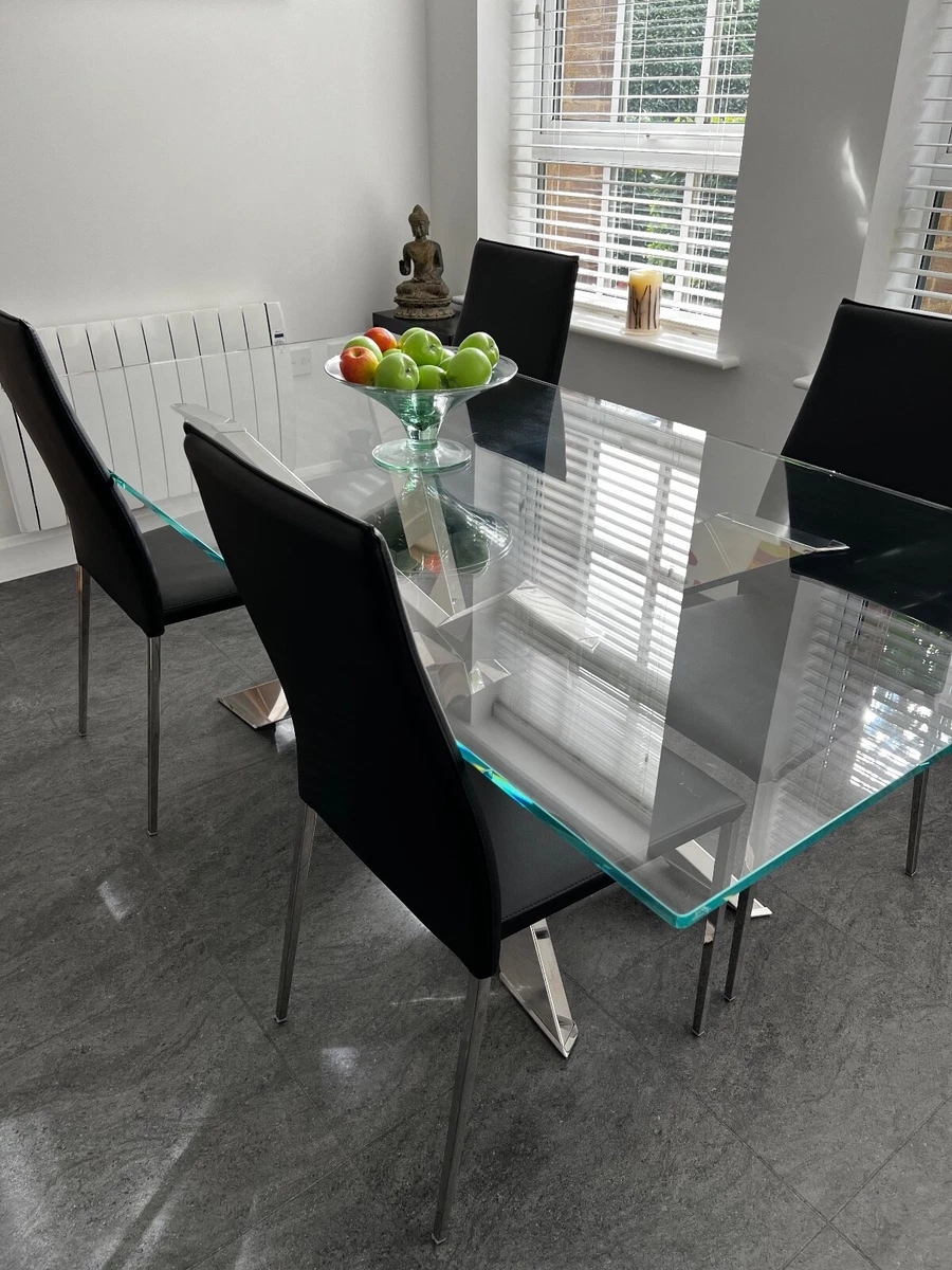 Four Pretty Bontempi Italian Faux Leather Dining Chairs with Slim Chrome Legs
