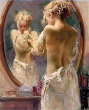 Art Oil painting Abstract noble nude girl's back dressing table hand painted