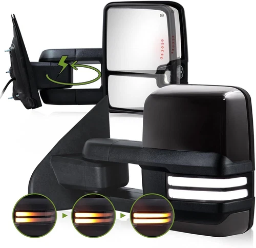 Switchback Black Tow Mirrors Painted Power Fold for Chevy Silverado GMC Sierra