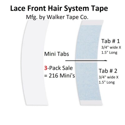 Lace Front Hair System Tape By Walker Tape Shape MINI Tabs 3-Pack = 216 pcs