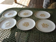  6 pcs  Vintage Golden Wheat Small Plate Bread Plate USA  22 K Gold Oven Proof