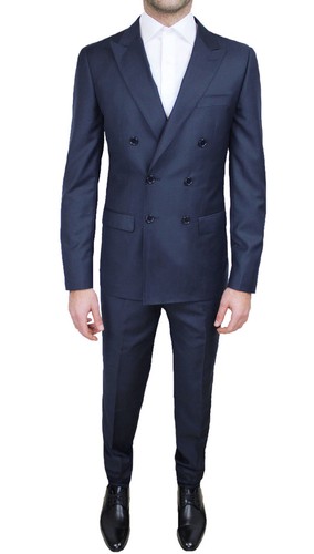 ABITO COMPLETO UOMO ALTA SARTORIA BLU NAVY MARINE DOPPIOPETTO ELEGANTE  CERIMONIA | eBay