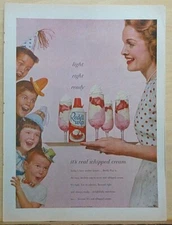 1958 magazine ad for Reddi Wip topping -Mother serves dessert, light right ready