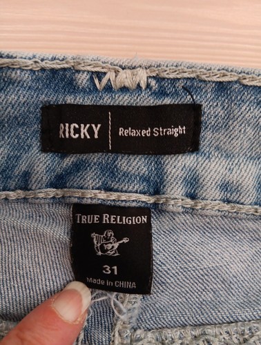 True Religion Jeans Men 31 Blue Ricky Flap Super T Contrast Stitching Distressed - Picture 4 of 7