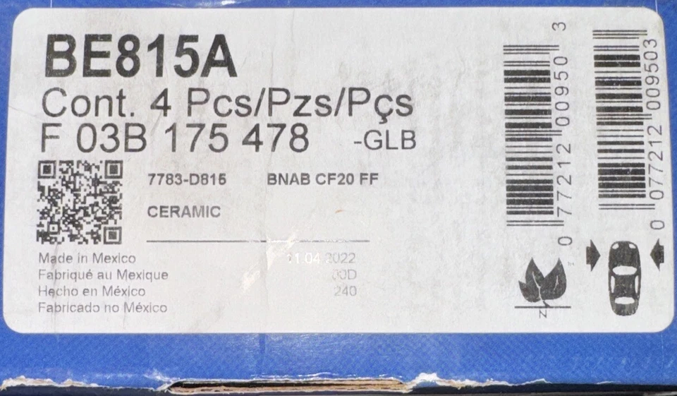 Juego de pastillas de freno de disco Bosch BE815A azul para Select Infiniti I35; Nissan Altima, Cub Foto 2 de 3