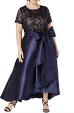 Women  s Formal Dress Plus Size 18W R M RICHARDS Navy Lace Tie Crew Neck Hi-Lo