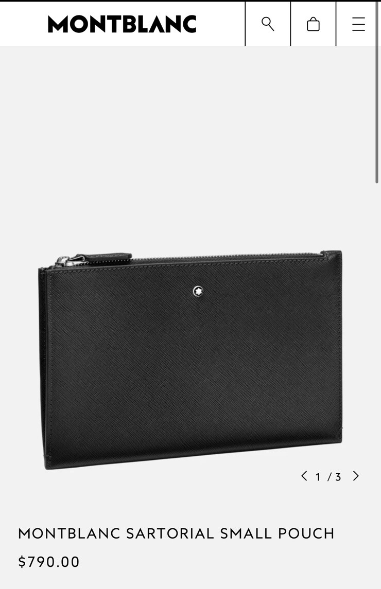 New MONTBLANC Black SARTORIAL Leather Clutch Zip Pouch Bag