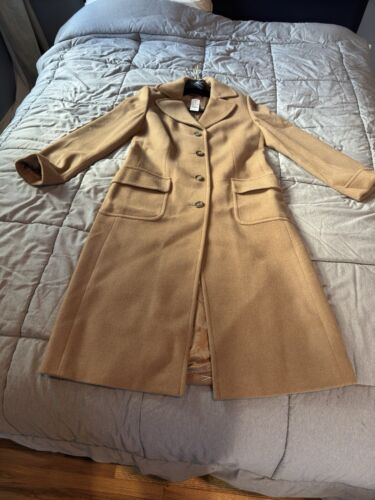 Brooks Brothers Cashmere Wool Long Dress Coat Size 6 Brown Belt Pockets Classic