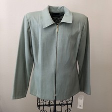 Samantha Sportswear Women's Full Zip Collared Dress Jacket, Gray / Sage, 12 New