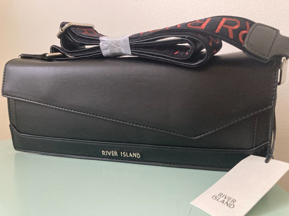 River Island BLACK ASYMMETRIC CROSS BODY BAG clutch new with