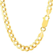 14k Yellow Real Gold Comfort Curb Chain Necklace, 7.0mm, 22"