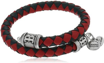 ALEX and ANI Unisex MLB RED SOX Braided Leather Wrap Bracelet
