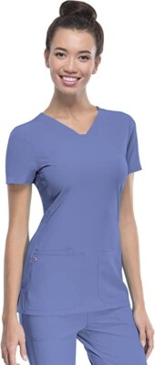 HeartSoul Women's Pitter-Pat Shaped V-Neck Scrub Top 20710 New W/Tag & HS Charm