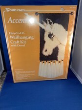 Vintage Vogart Crafts accents easy to do wall hanging kit Unicorn latch hook New