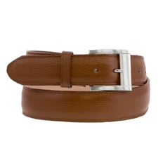 Western Wear Cowboy Belt Smooth Real Leather Silver Buckle Cognac Cinto