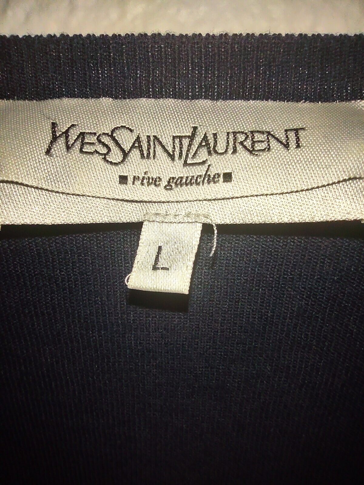 Maglione donna Yves Saint Laurent Rive Gauche blu navy lana scollo a V taglia large