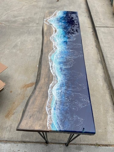 Ocean Look Epoxy console Table for entryway, kitchen Live edge Table with legs - Picture 6 of 10