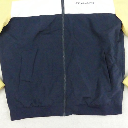 Jack & Jones Jacket Mens Large Blue Yellow Bomber Hooded Water Repellent Zip - Picture 13 of 17