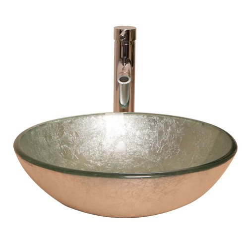 Artistic Tempered Round Glass Vessel Sink Bathroom Chrome Faucet&Pop up Drain - Picture 2 of 9