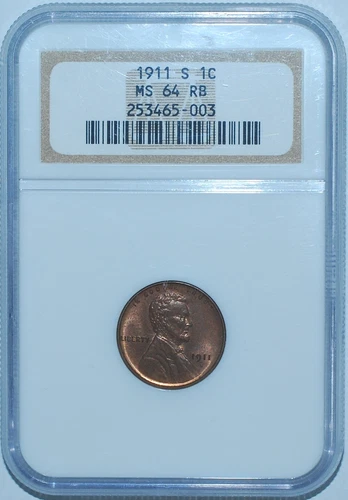 1911 S NGC MS64RB Red and Brown Lincoln Wheat Cent