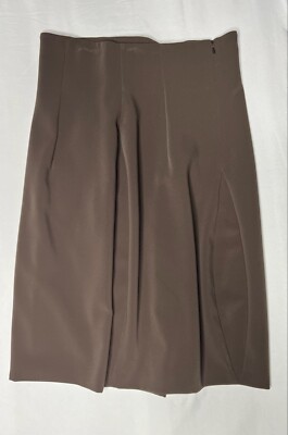 Krizia Womens Size 8 Brown Regular Fit Back Slit Straight Pencil Skirt Pleated