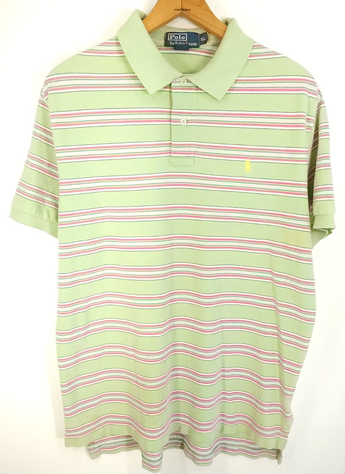 Polo Ralph Lauren vintage camicia uomo XL verde rosa righe piccolo pony invecchiato