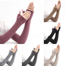 Women Long Half Finger Fingerless Gloves Arm Hand Warmer Cotton Mittens Winter  