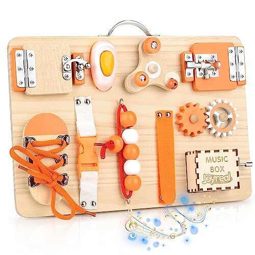 Wooden Busy Board for Toddlers - Montessori Sensory Activity Board for Fine M...