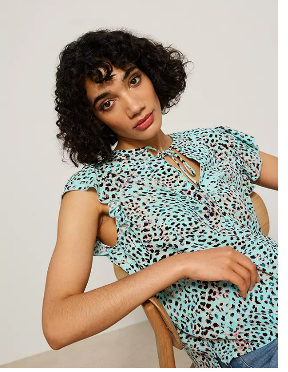 AND/OR Angel Sleeve Animal Print Blouse Aqua Size 10 John Lewis RRP £49.00 CA465 image 5